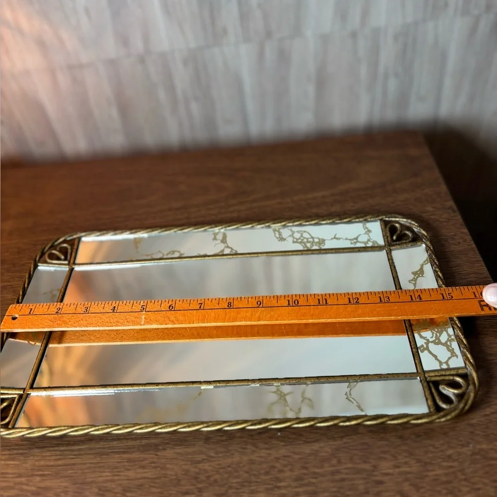 Vintage Ornate Gold Vein Vanity or Wall Mirror With Decorative Trim